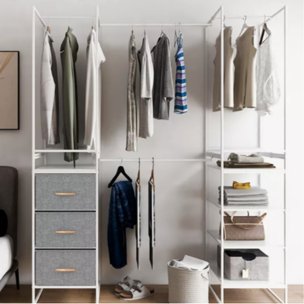 엑스코아 드레스룸 시스템 행거 2단 철제 스탠드 옷걸이 서랍장 세트 아이방 옷장 옷행거