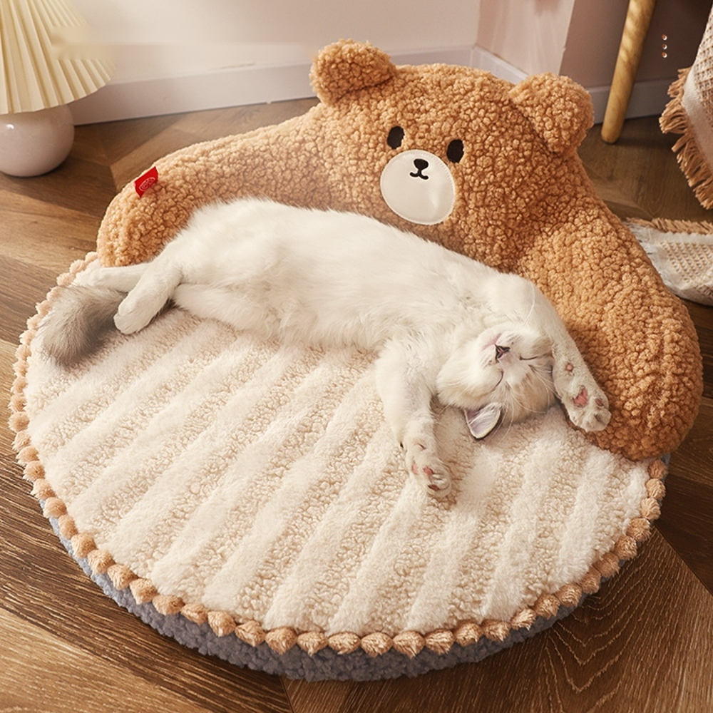 달떵 귀여운 강아지 고양이 겨울 허그 방석 쿠션 뽀글이 브라운 곰돌이 침대 하우스 - 상세 이미지 4