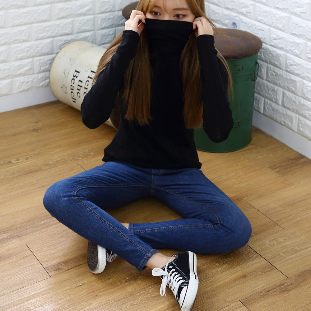 여성 목티 변형 골지 폴라티 가을 겨울 목폴라티 이너 스판 면 핑크 검정 화이트 이미지 6