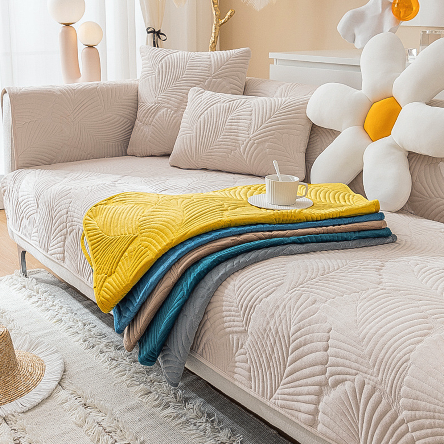 쇼파패드 넓은 돌 흙 소파 매트 토퍼 순면 커버 덮개 깔개 사계절 화이트 70x150