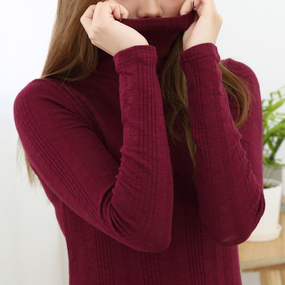 여성 목티 변형 골지 폴라티 가을 겨울 목폴라티 이너 스판 면 핑크 검정 화이트 - 상세 이미지 3