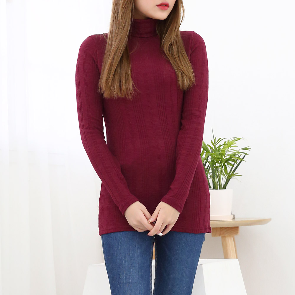 여성 목티 변형 골지 폴라티 가을 겨울 목폴라티 이너 스판 면 핑크 검정 화이트 - 상세 이미지 4