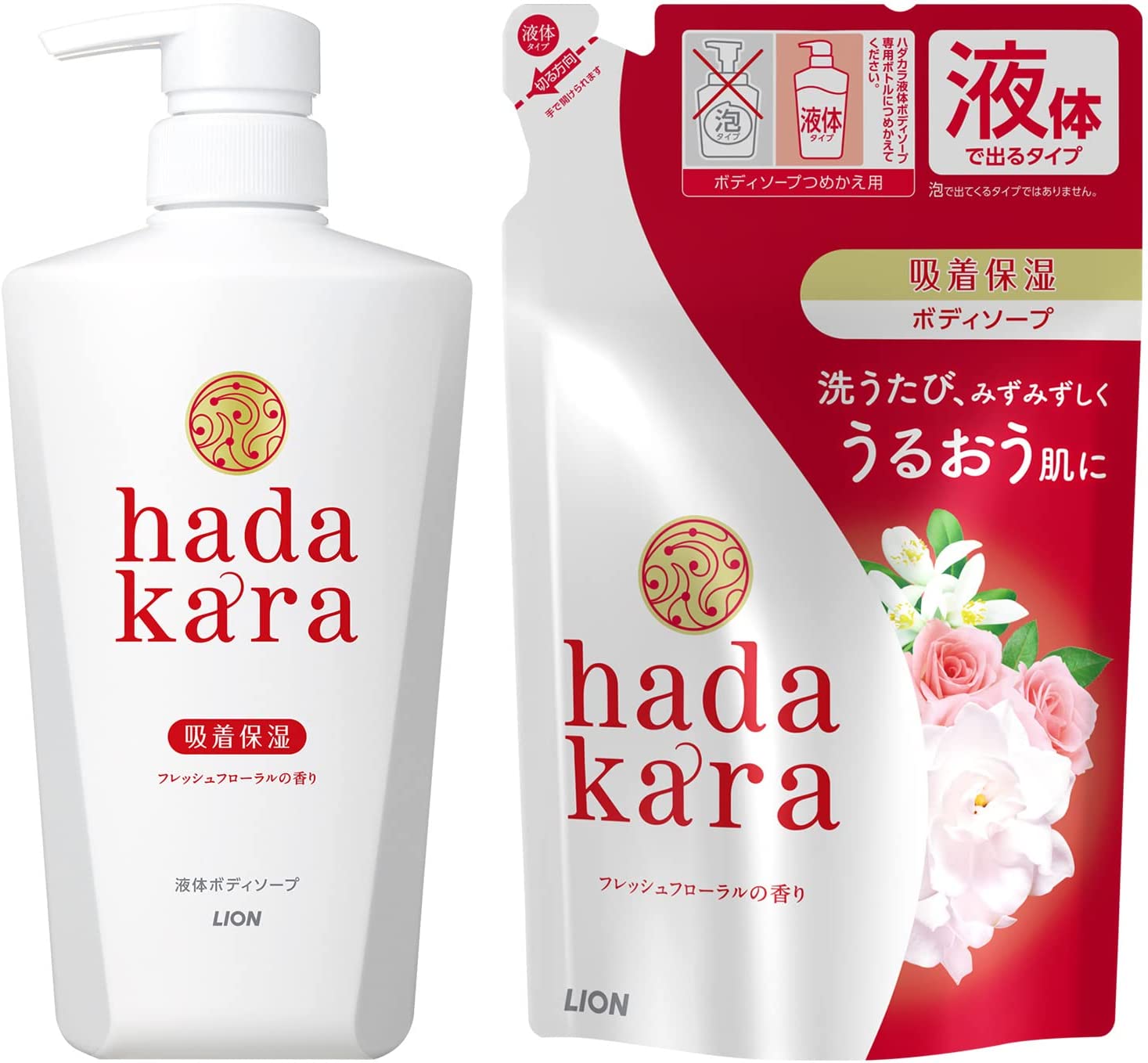 Hadakara 바디솝 본체 500ml +리필 360ml  세트 (프레시 플로럴향)