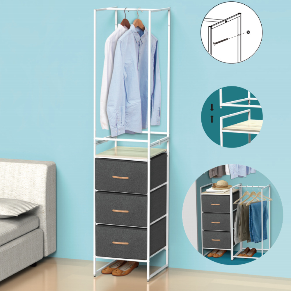 엑스코아 드레스룸 시스템 행거 2단 철제 스탠드 옷걸이 서랍장 세트 아이방 옷장 옷행거
