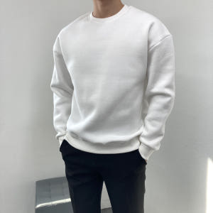 남자 무지맨투맨 후드티 오버핏 기모 기본 라운드넥 긴팔 티셔츠 착용 후기 | 사이즈/핏 총정리 - 상품 이미지 1