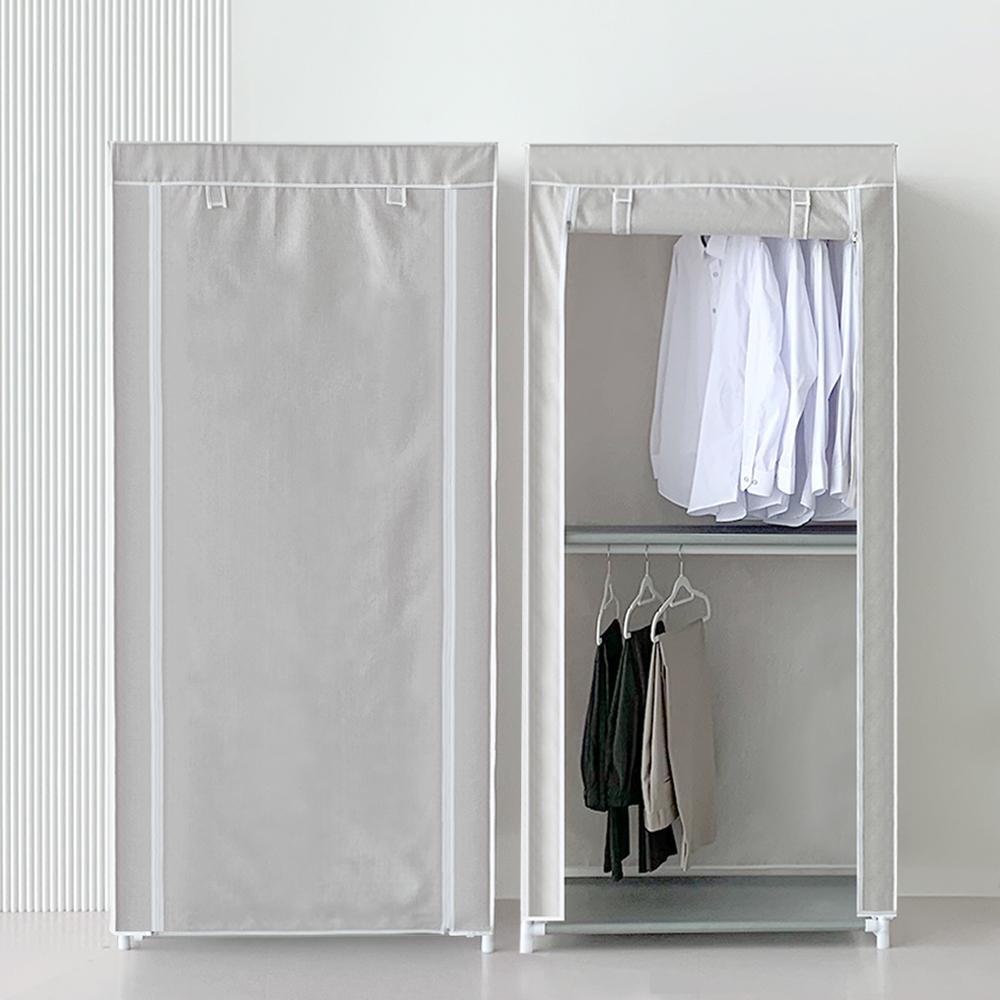 이안리빙 린넨패브릭 커버형 조립식 비키니옷장 옷걸이 원룸행거 2단형