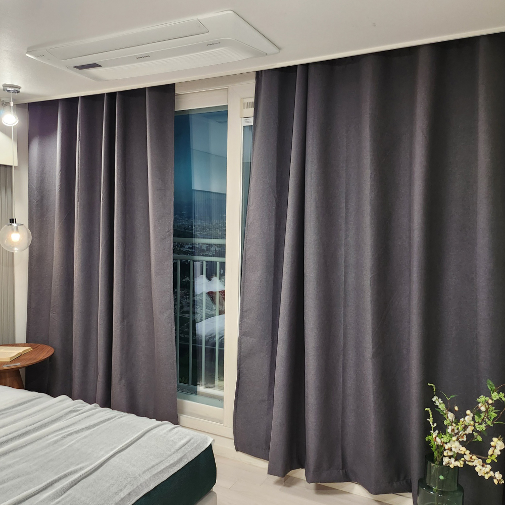 암막커튼 양면동일 완벽차단 아일렛 거실 커텐 2장 한세트 다크그레이, 450x235cm