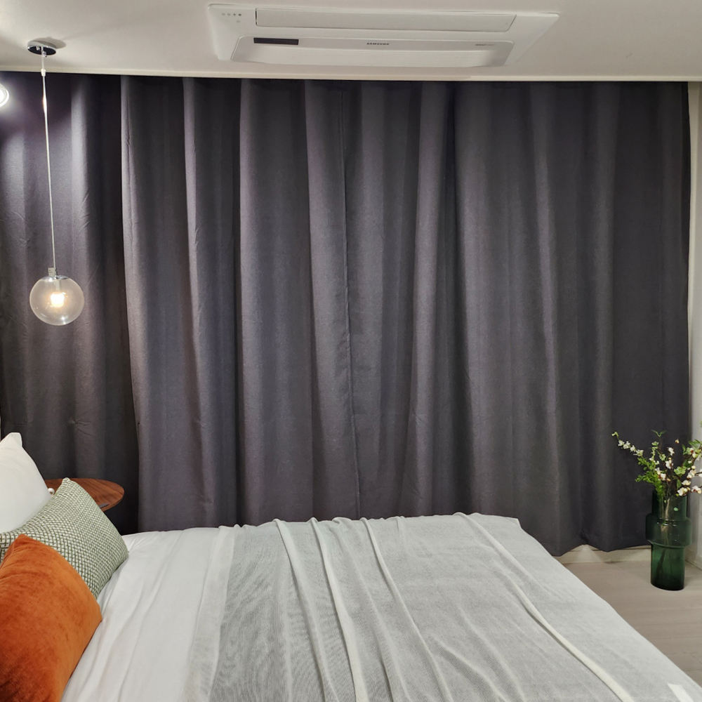 암막커튼 양면동일 완벽차단 아일렛 거실 커텐 2장 한세트 다크그레이, 600x235cm