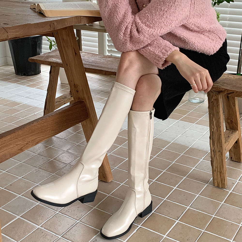 스퀘어 통넓은롱부츠 스판 통굽롱부츠 키작녀 가을 겨울 통부츠 - 상세 이미지 2