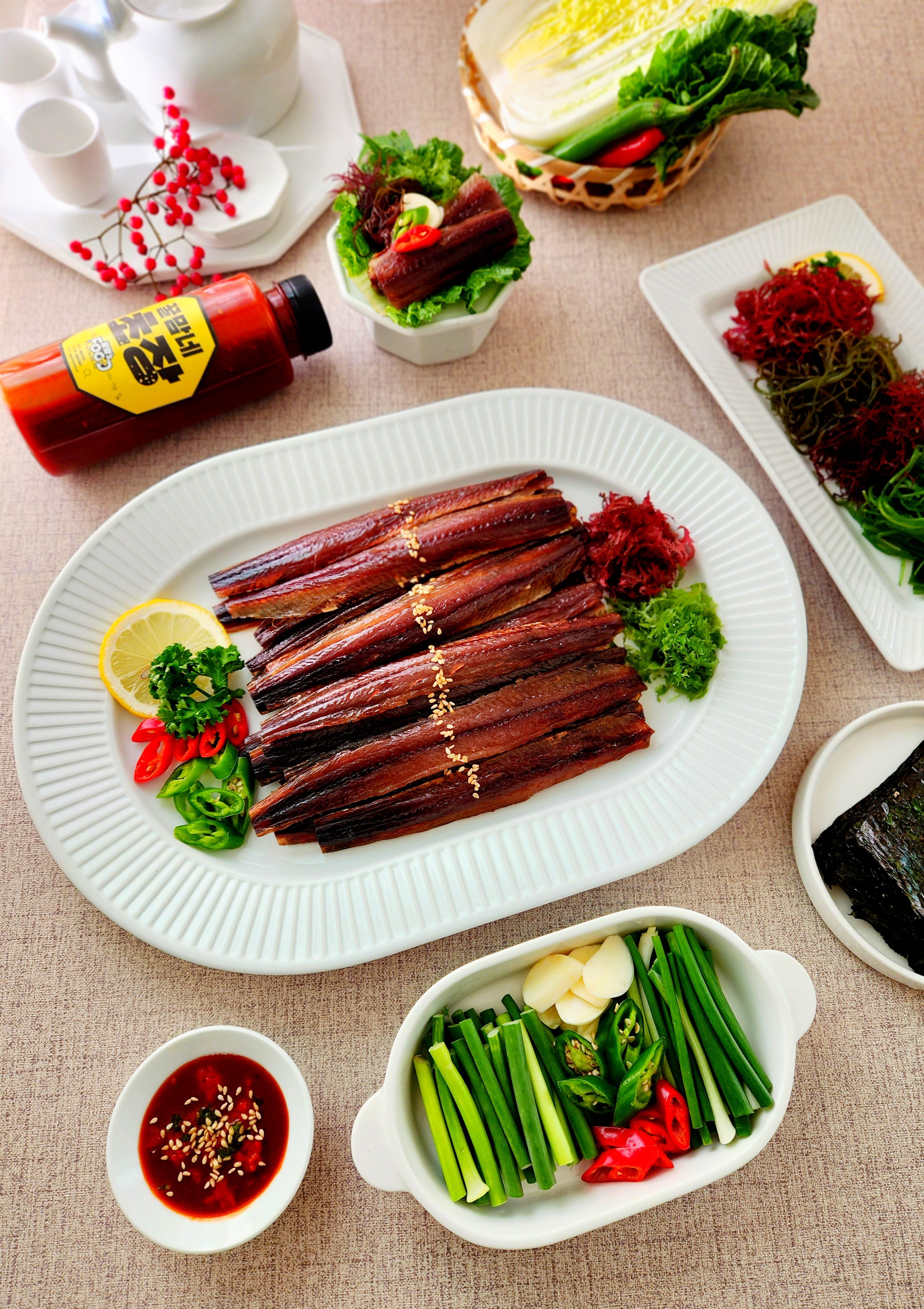 포항 구룡포 꽁치 청어 과메기  해초 야채세트