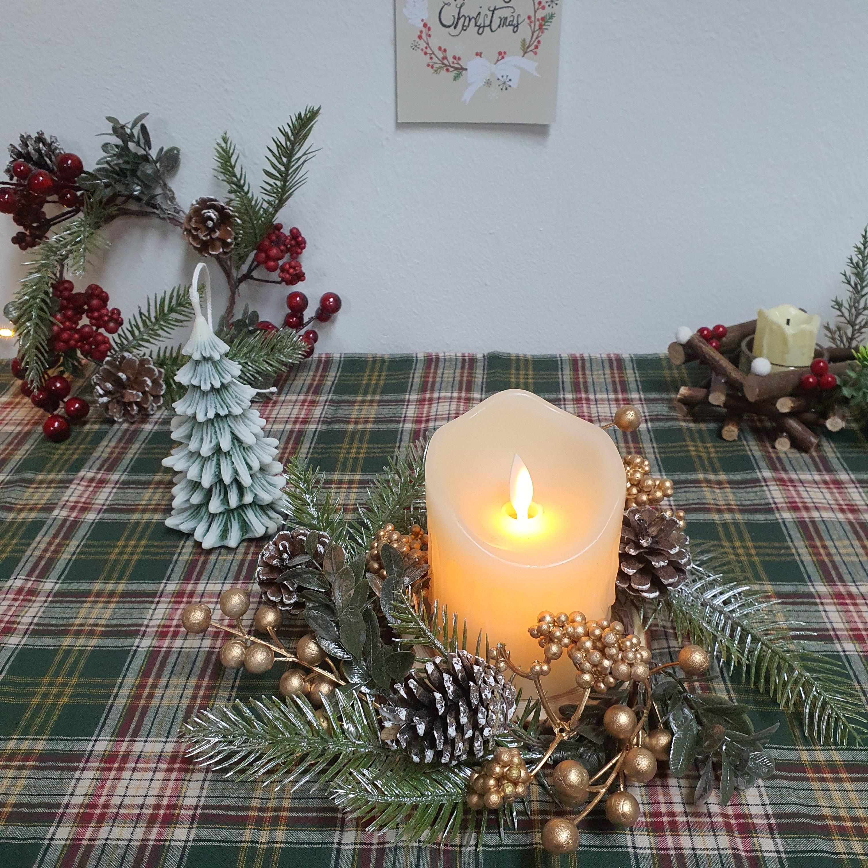 레이스 자수 테이블매트 크리스마스 체크 테이블보 디퓨저 소품 캔들 받침대