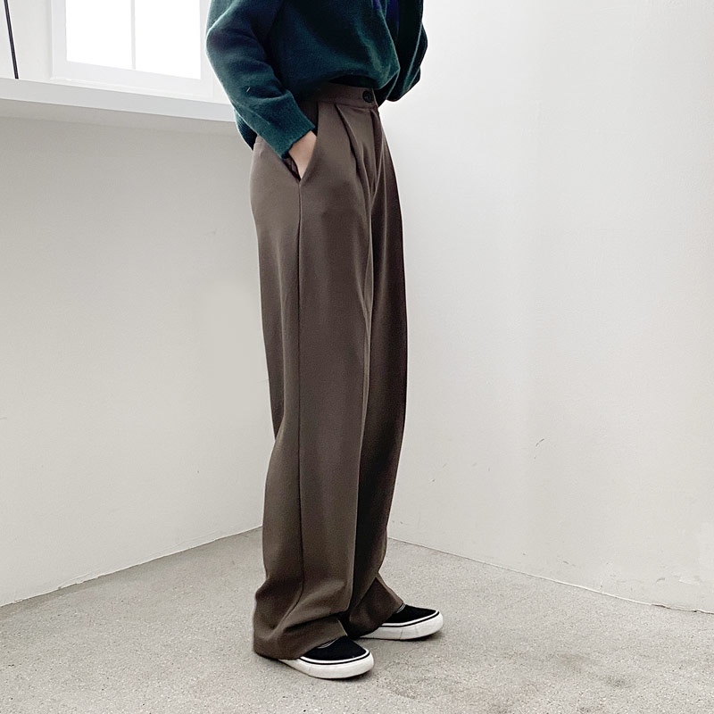 하이웨스트 핀턱 슬랙스 밴딩 와이드팬츠 여자 기모바지 겨울 여자 슬랙스 고무줄 통바지 - 상세 이미지 4