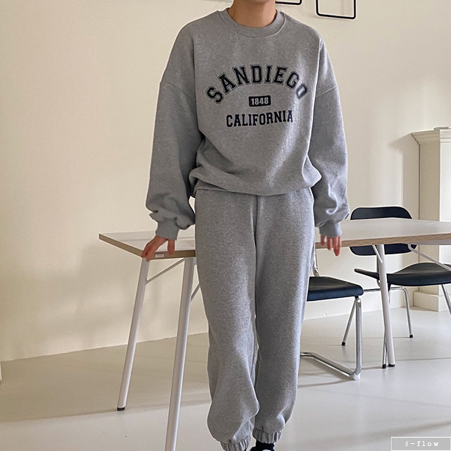 샌디 에고 맨투맨 조거팬츠 세트 2col 봄 겨울 루즈핏 쭈리 기모 트레이닝 레터링 제이플로우 - 상세 이미지 5