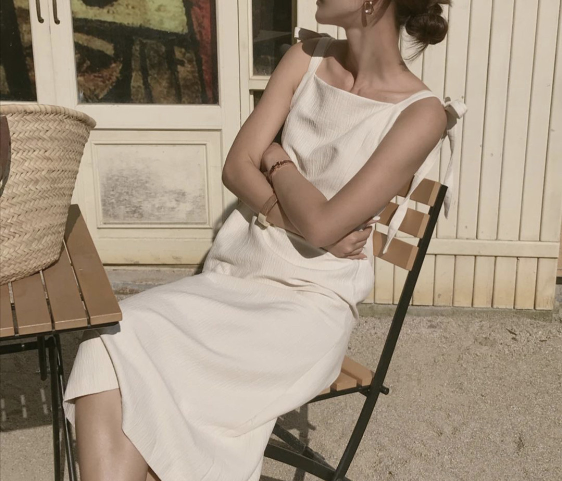 쭈그리 주름 뷔스티에 하객룩 여름 나시 빅사이즈 휴양지룩 리본매듭 셀프웨딩 h라인 롱원피스