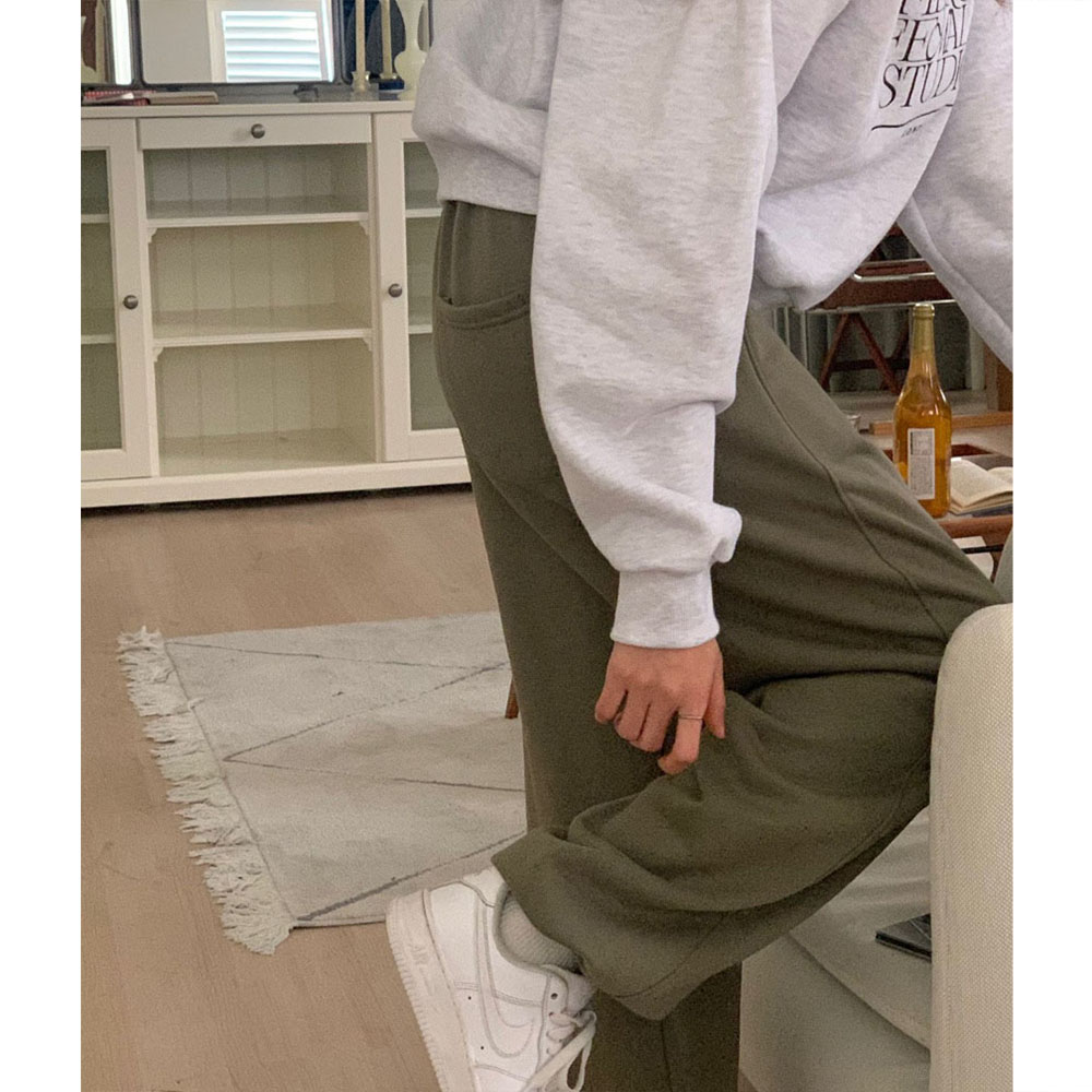 (무료배송,양기모,뒷포켓)오버무드 겨울 신상 루즈 와이드핏 양기모 밑단 스트링 조거 투웨이 밴딩 팬츠 4color - 상세 이미지 3