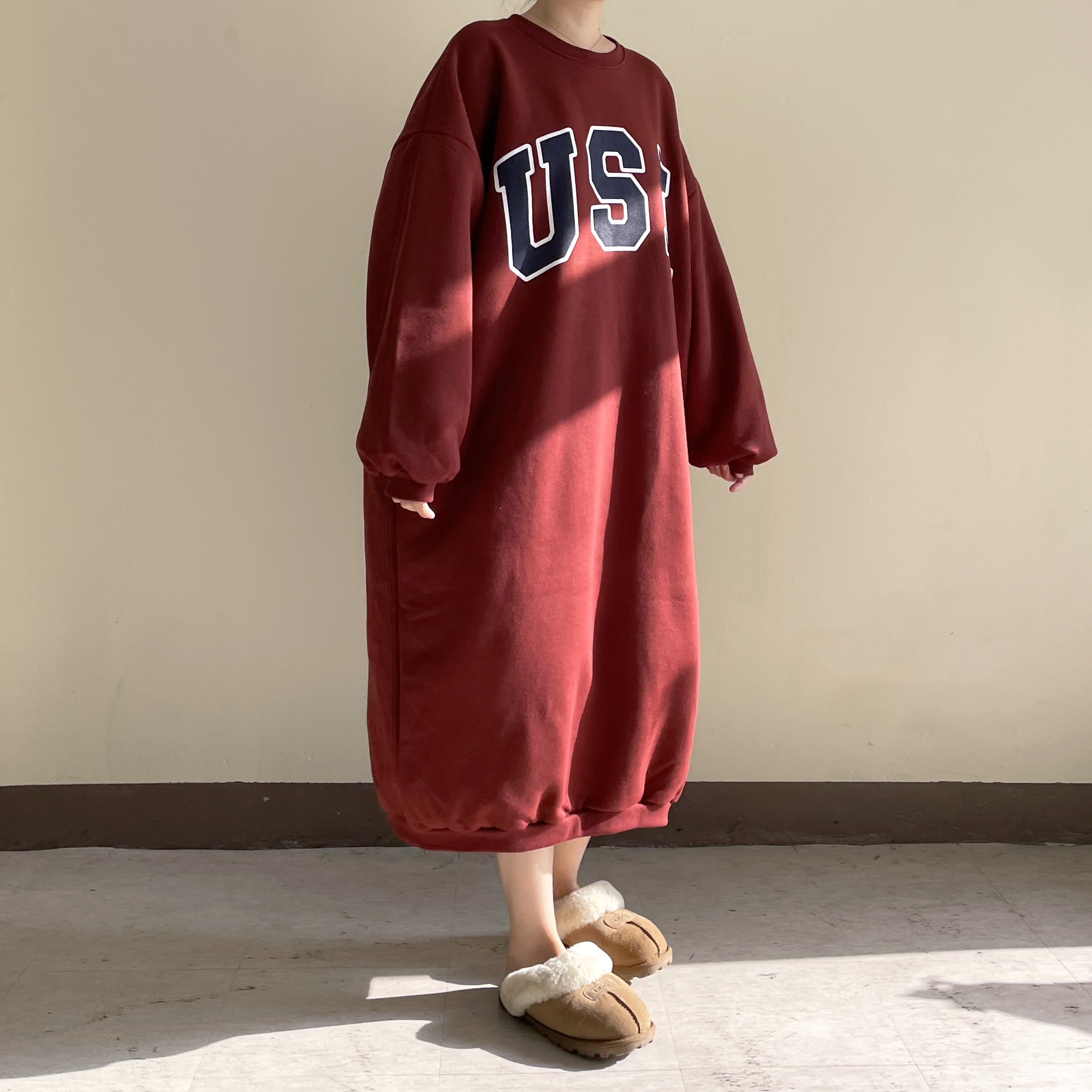 USA 레터링원피스 기모롱원피스 77사이즈원피스 이미지 4