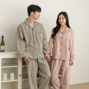 커플잠옷 여성 남성 잠옷 신혼부부 연인 파자마 스티치(2F606) 착용 후기 | 사이즈/핏 총정리 - 상품 이미지 1