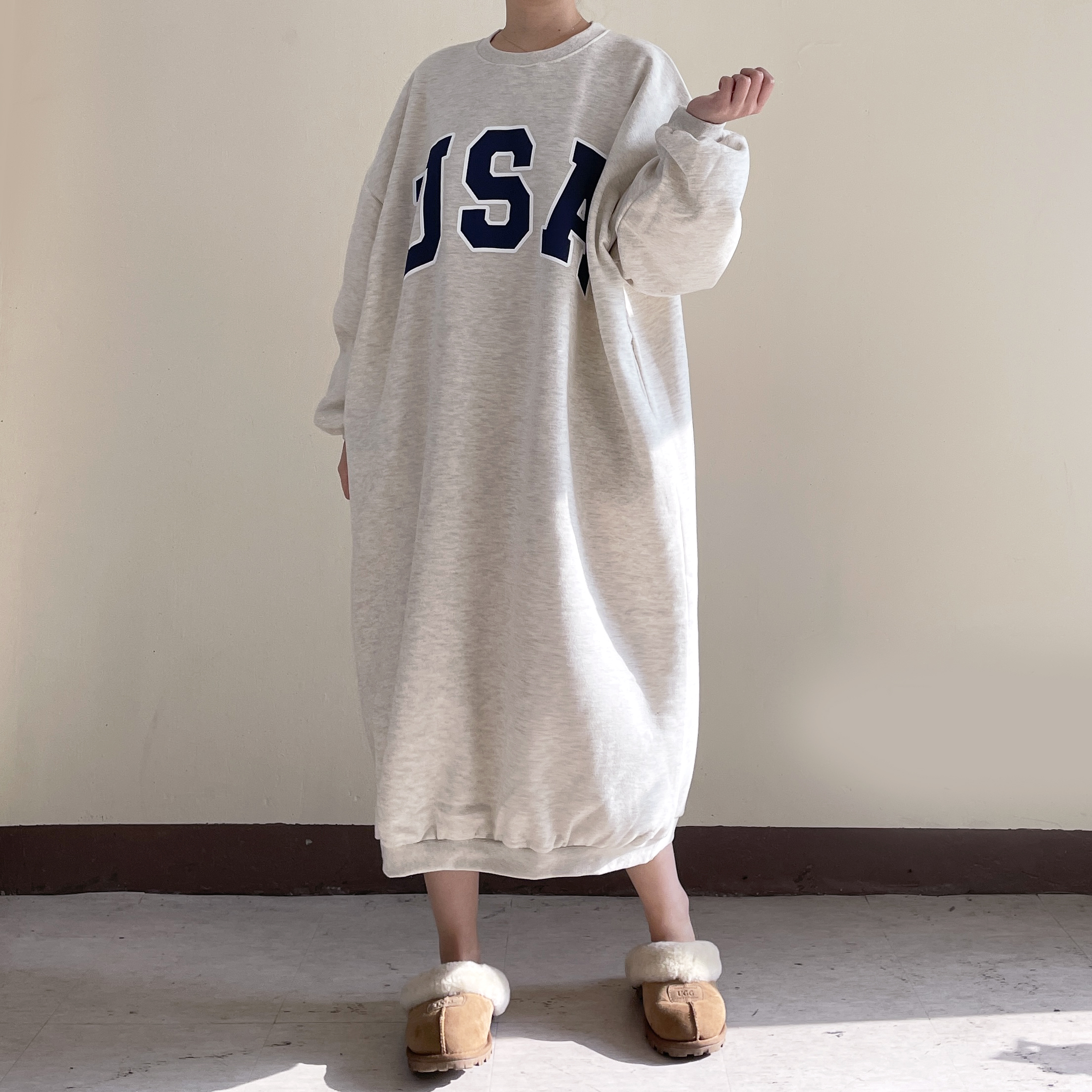USA 레터링원피스 기모롱원피스 77사이즈원피스 이미지 2