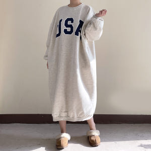 USA 레터링원피스 기모롱원피스 77사이즈원피스 착용 후기 | 사이즈/핏 총정리 - 상품 이미지 2