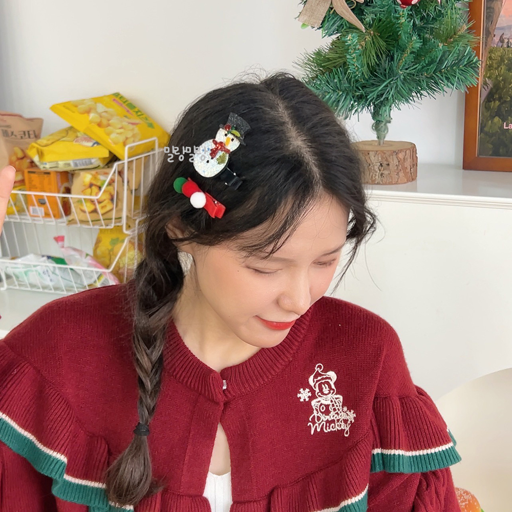 크리스마스집게핀 액세서리 리본 트리 별 눈사람 머리삔 이미지 8