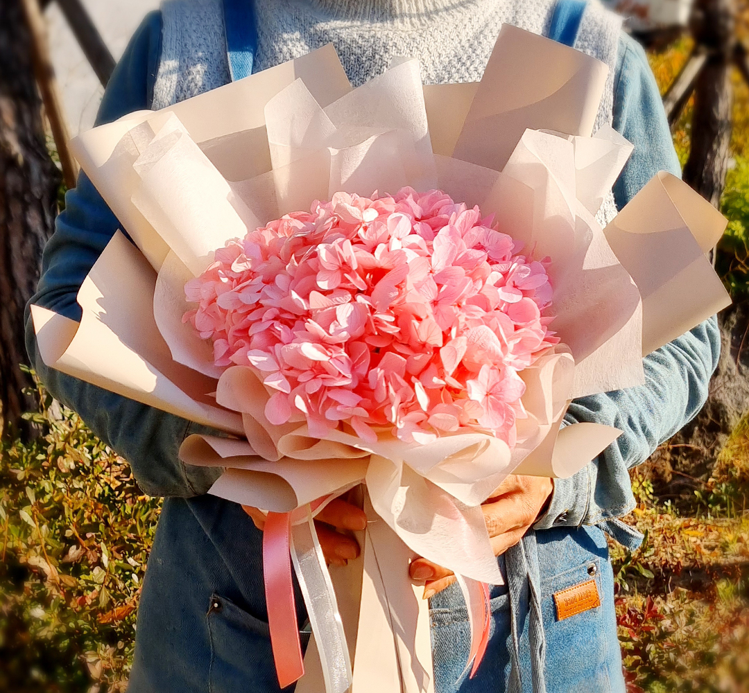 드라이플라워 프리저브드플라워 졸업식 꽃다발 미니 꽃선물 시들지않는꽃 파랑장미수국