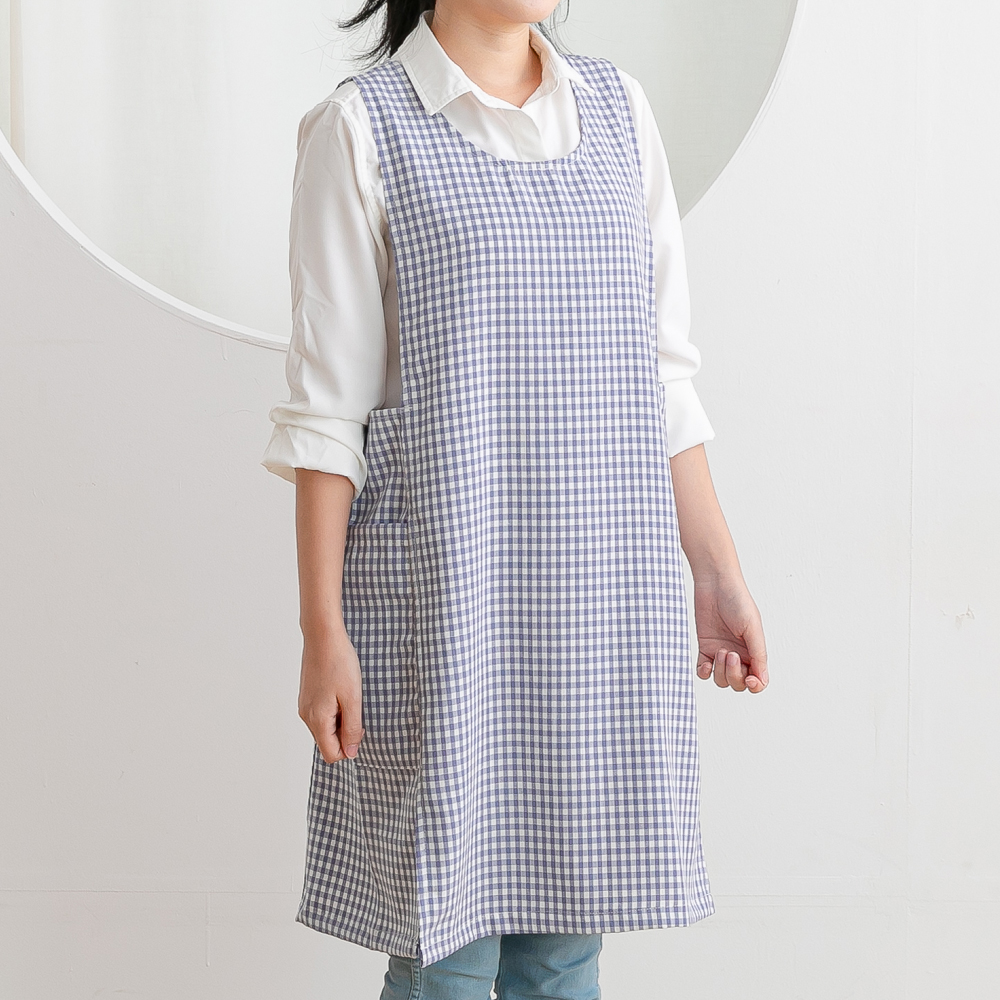 데코에버 파스텔체크 어린이집 선생님 원피스형 앞치마 옆주머니형 요양보호사 빅사이즈