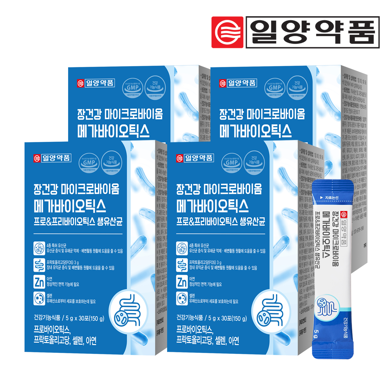 일양약품 장건강 마이크로바이옴 메가바이오틱스 프로&프리바이오틱스 생유산균 30포, 4개