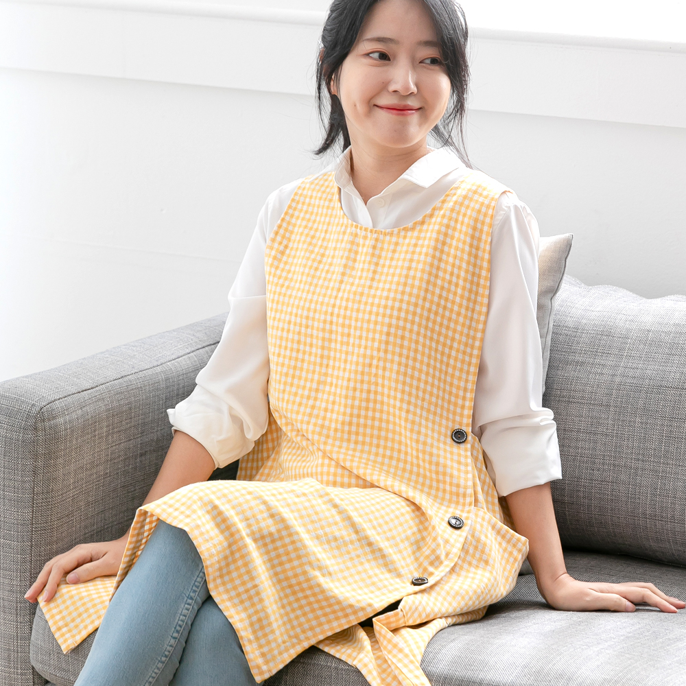 데코에버 파스텔체크 어린이집 선생님 원피스형 앞치마 옆주머니형 요양보호사 빅사이즈