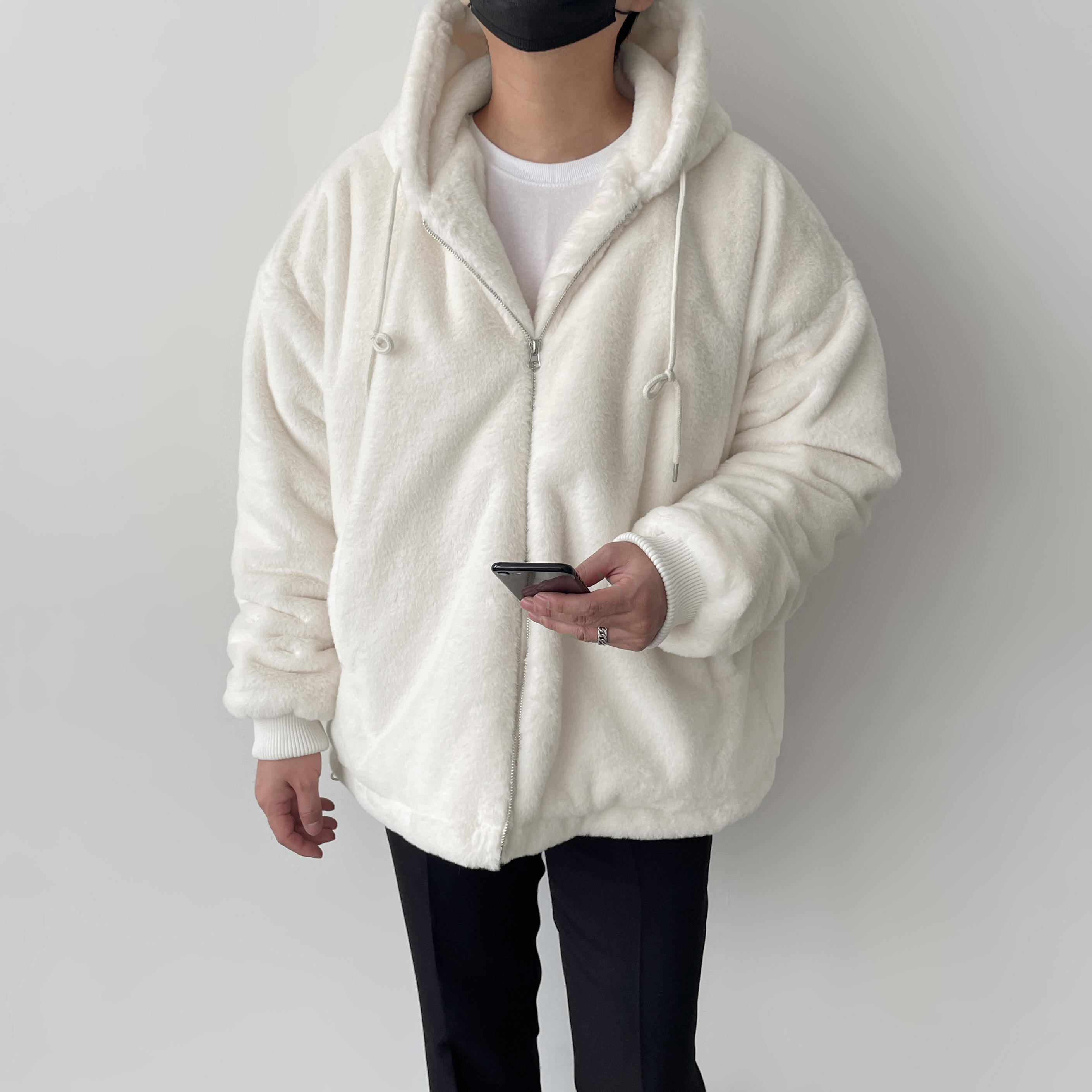 남자 밍크 후드 보아털 후리스 집업 - 상세 이미지 2