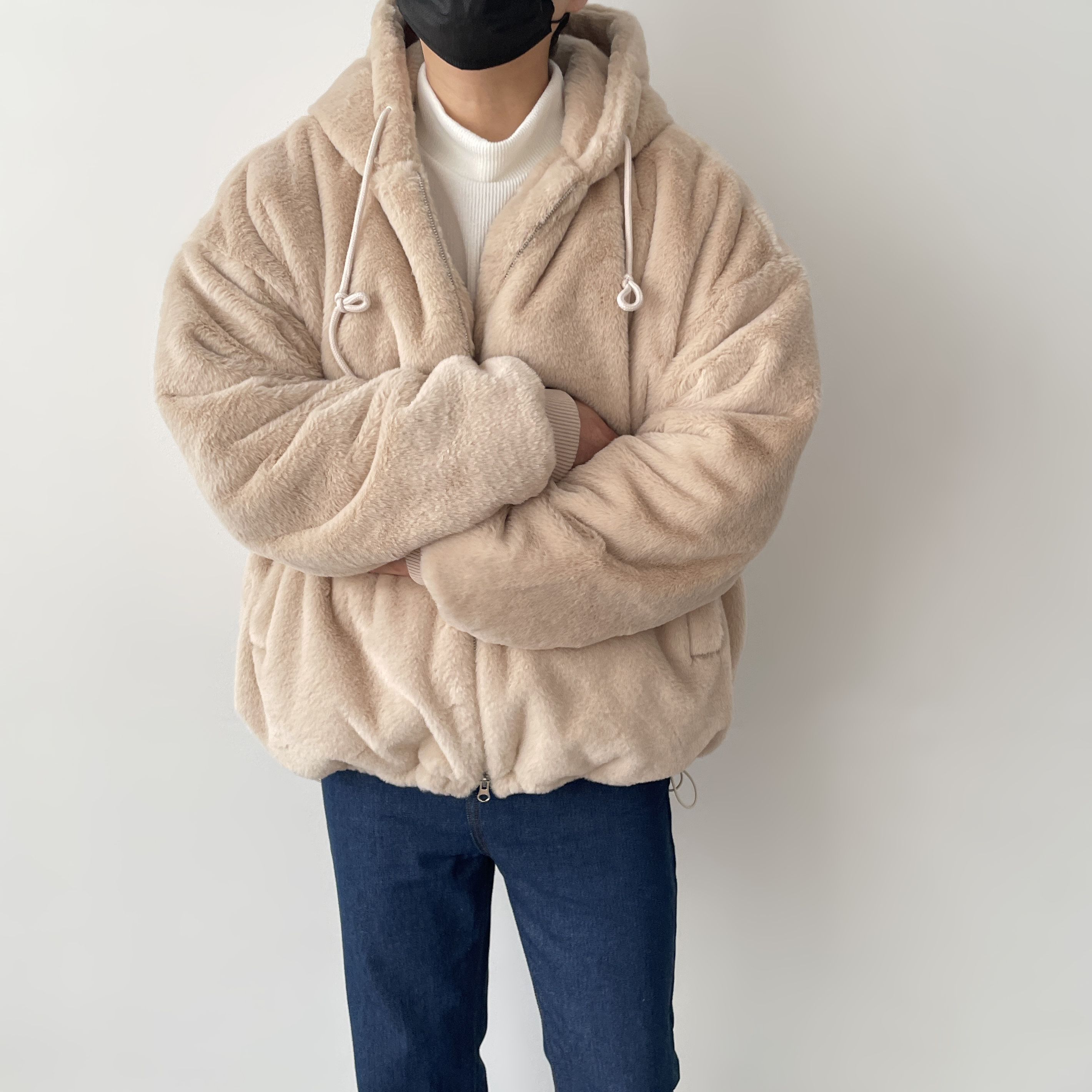 남자 밍크 후드 보아털 후리스 집업 - 상세 이미지 3