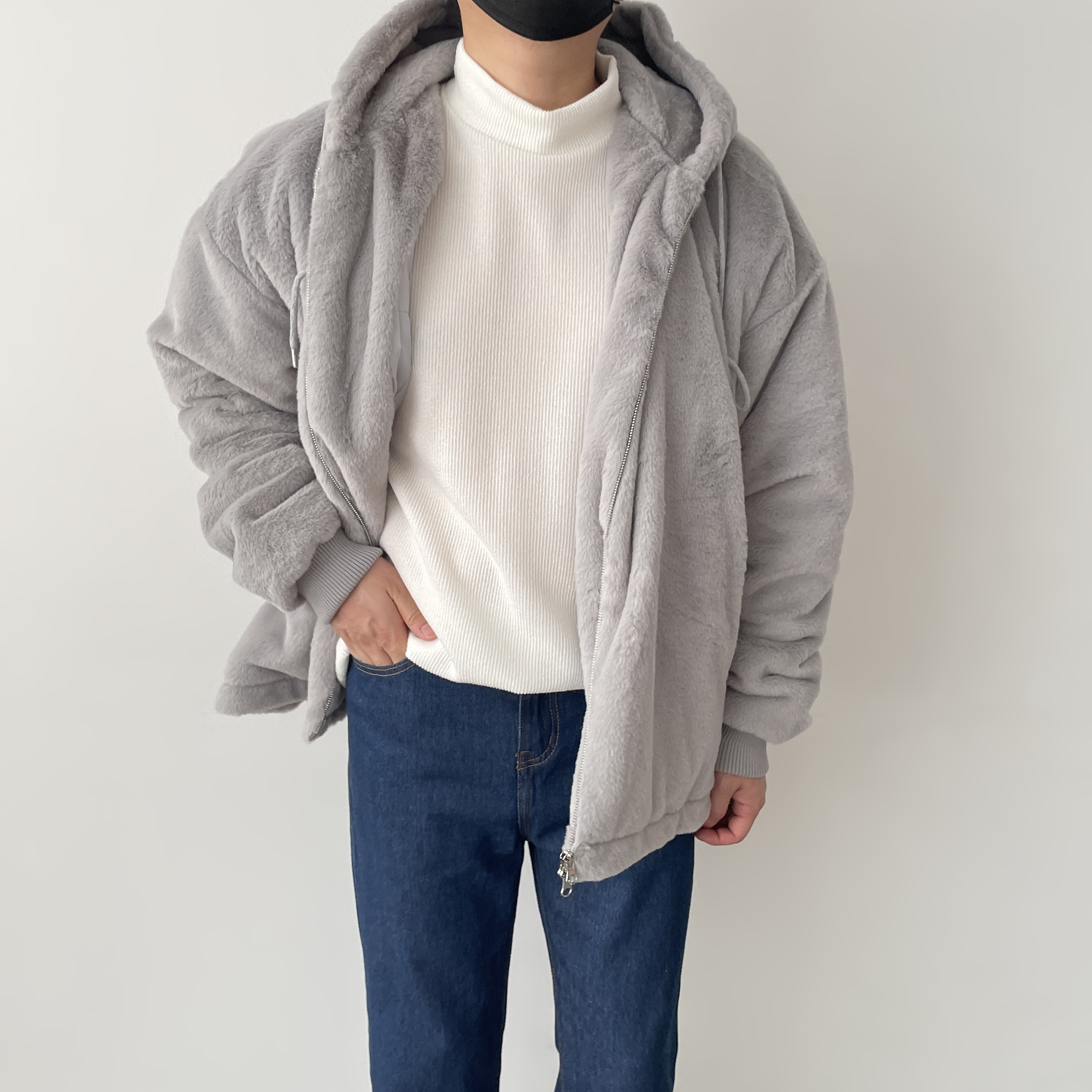 남자 밍크 후드 보아털 후리스 집업 이미지 4