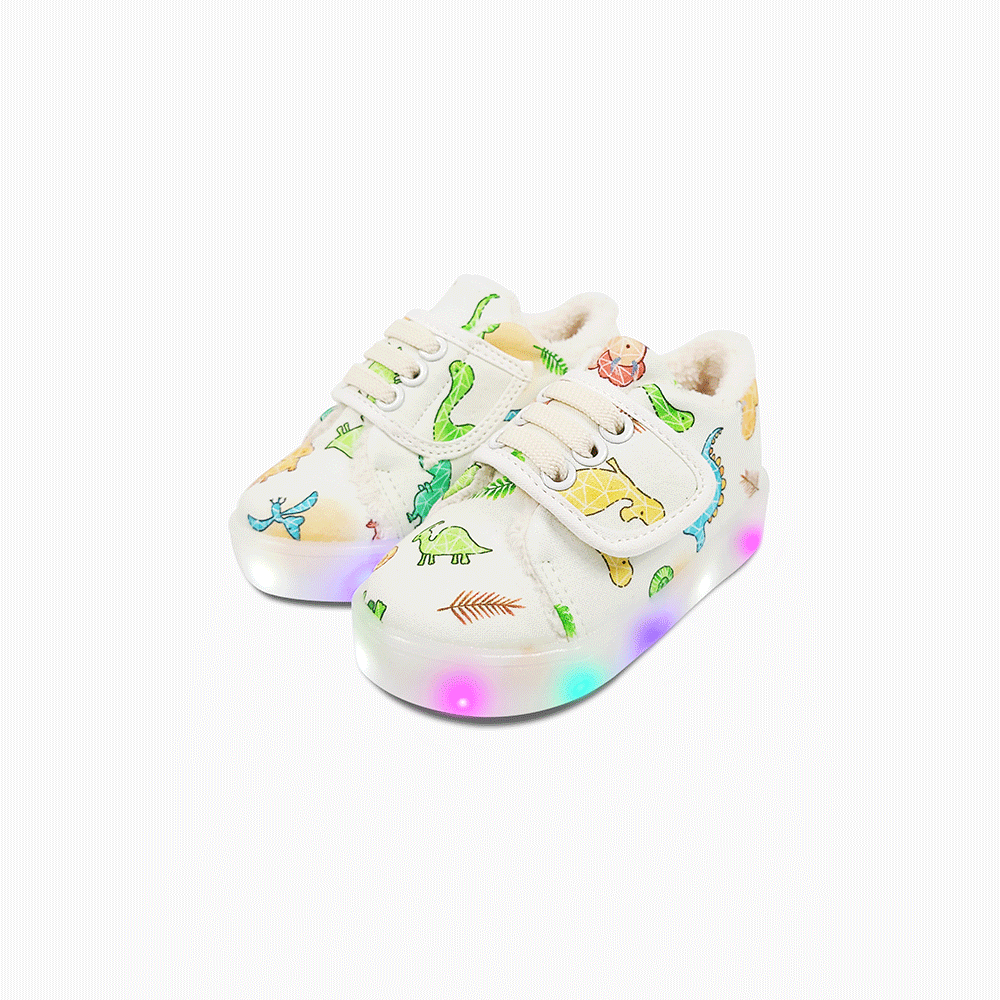 베이비솔 키즈 방한화 유아 아기 겨울 신발 털 LED 운동화 큐티사우르스 - 상품 이미지