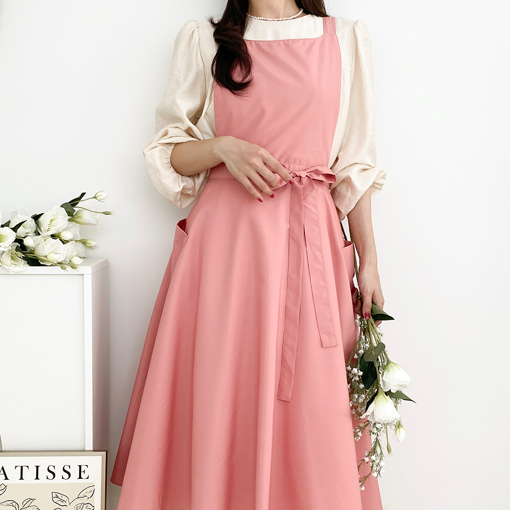 한스데이 썸머브리즈 플레어 방수 원피스 플로리스트 공방 카페 자수 앞치마