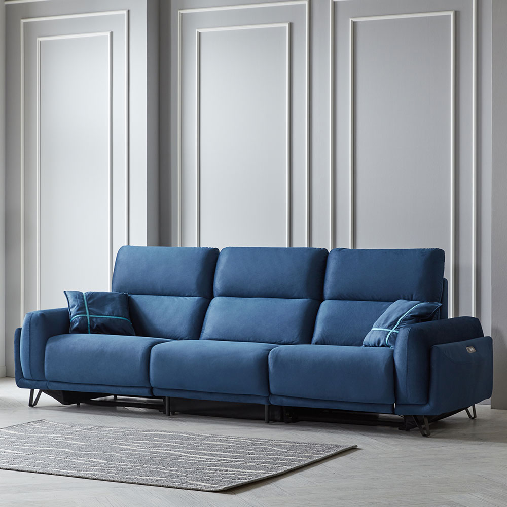 스코나 라모일 솔라 패브릭 제로월 리클라이너 소파 스툴미포함, 네이비, 4인용