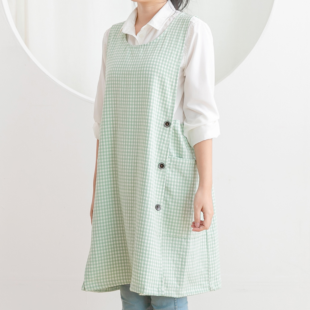 데코에버 파스텔체크 어린이집 선생님 원피스형 앞치마 옆주머니형 요양보호사 빅사이즈