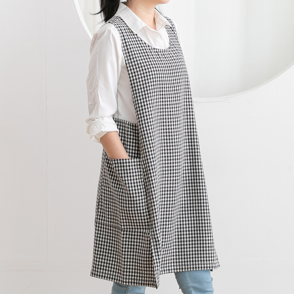 데코에버 파스텔체크 어린이집 선생님 원피스형 앞치마 옆주머니형 요양보호사 빅사이즈