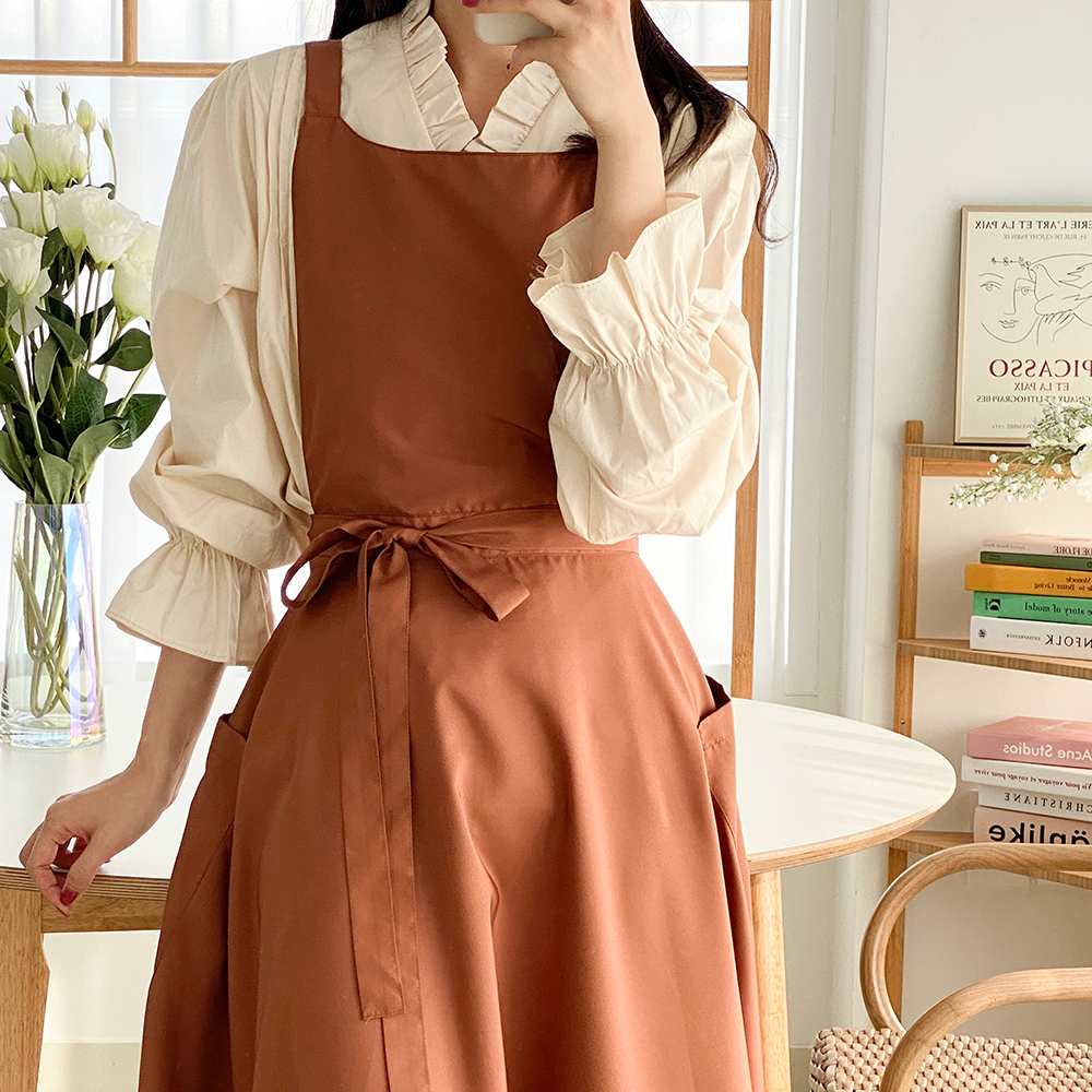 한스데이 썸머브리즈 플레어 방수 원피스 플로리스트 공방 카페 자수 앞치마