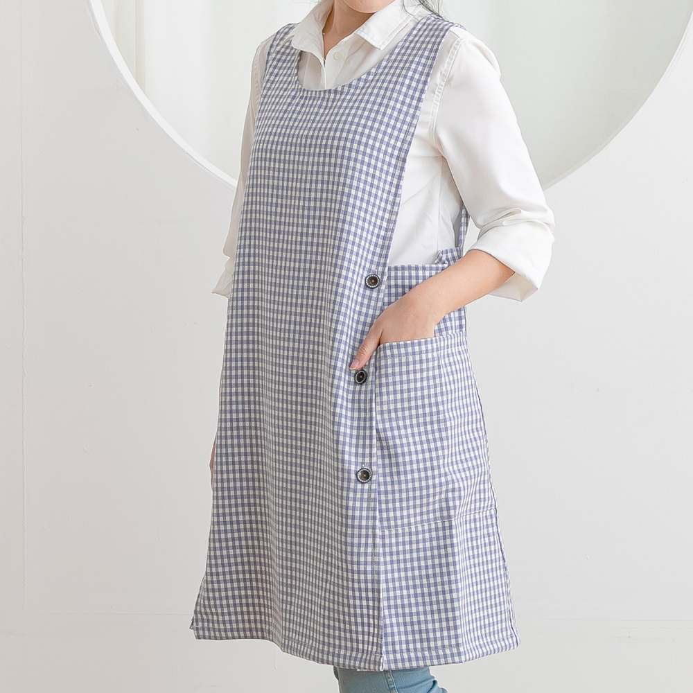 데코에버 파스텔체크 어린이집 선생님 원피스형 앞치마 옆주머니형 요양보호사 빅사이즈