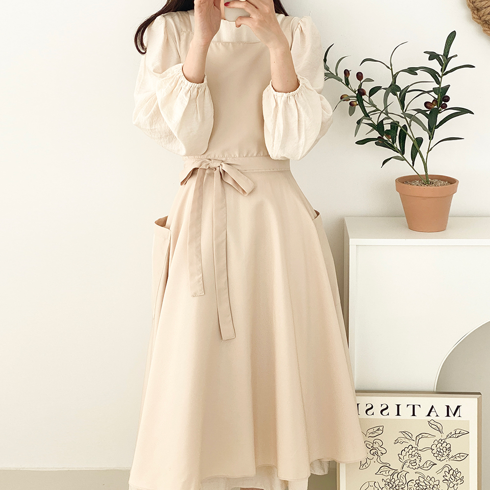 한스데이 썸머브리즈 플레어 방수 원피스 플로리스트 공방 카페 자수 앞치마