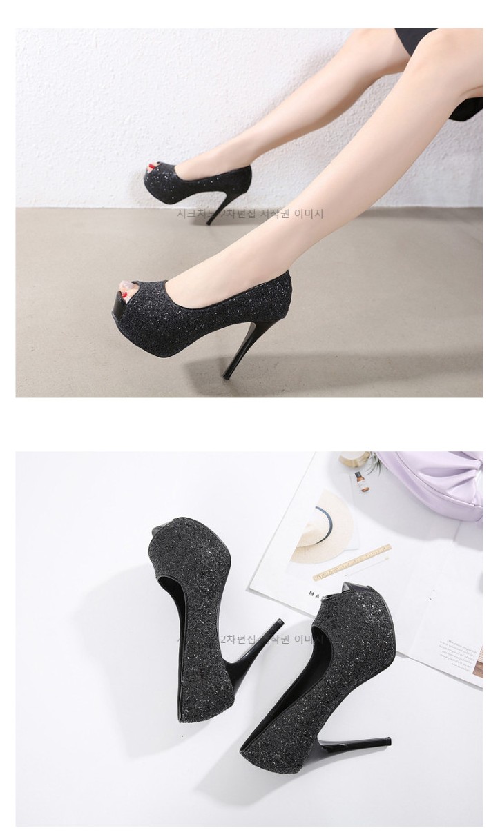 미네트 11cm 토오픈 글리터 가보시 킬힐 하이힐 웨딩구두 2color 상세 이미지 4