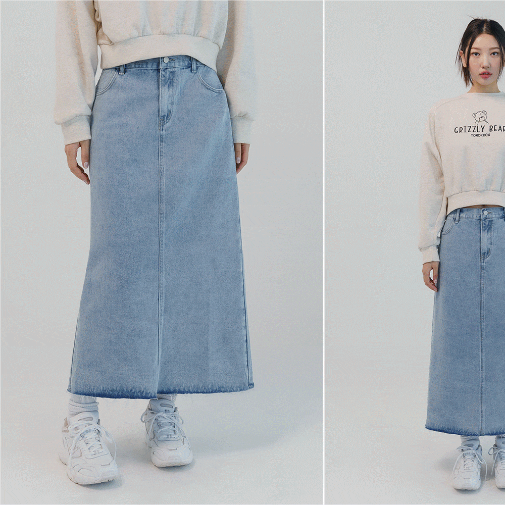 [1만8천장돌파][MADE] 빅사이즈 S-5XL 뒷밴딩 데님 롱 스커트 상세 이미지 3