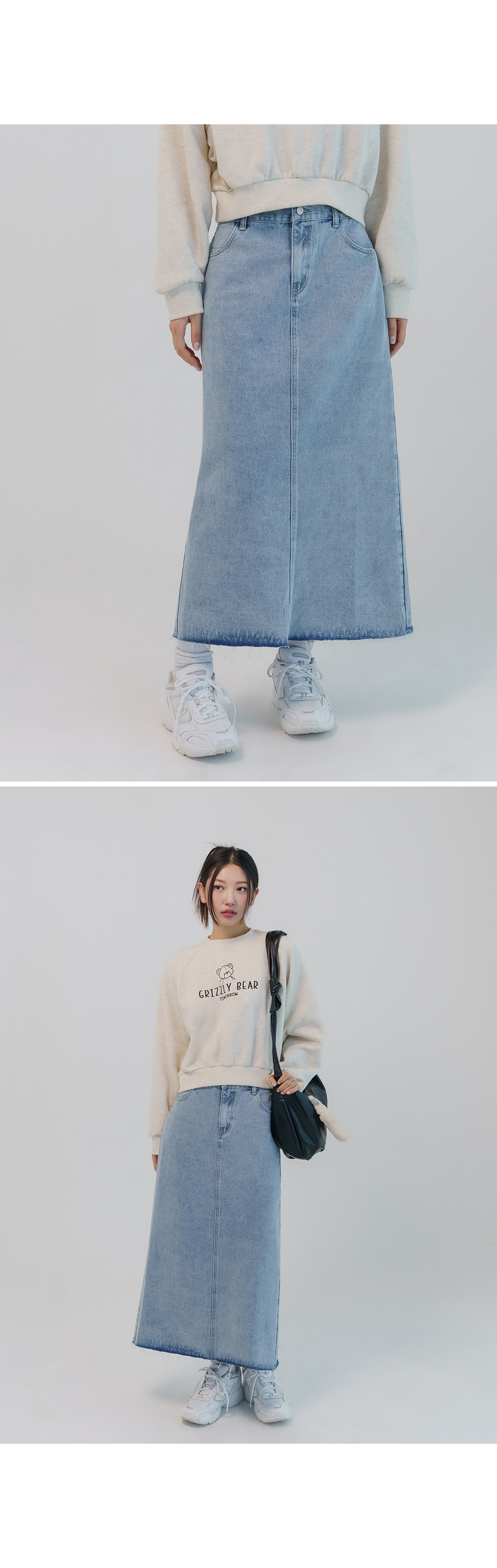 [1만8천장돌파][MADE] 빅사이즈 S-5XL 뒷밴딩 데님 롱 스커트 상세 이미지 16