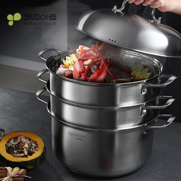 키친아트 올가 인덕션 찜냄비 3단 찜기 찜솥 큰냄비 32cm - 상세 이미지 4