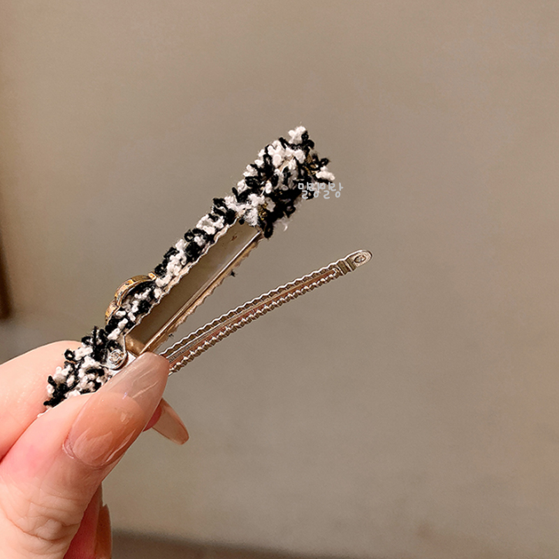카멜리아 꽃 앞머리집게핀 큐빅 명품 헤어핀 트위드 집게삔 - 상세 이미지 4