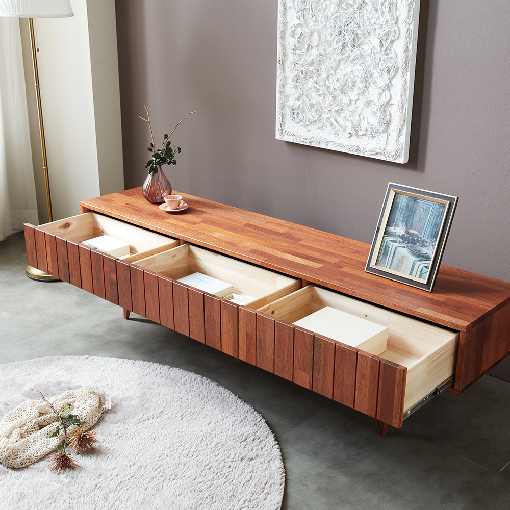 멜리아 북유럽 낮은 원목 거실장 TV다이 받침대 티비장 2400mm, 멀바우