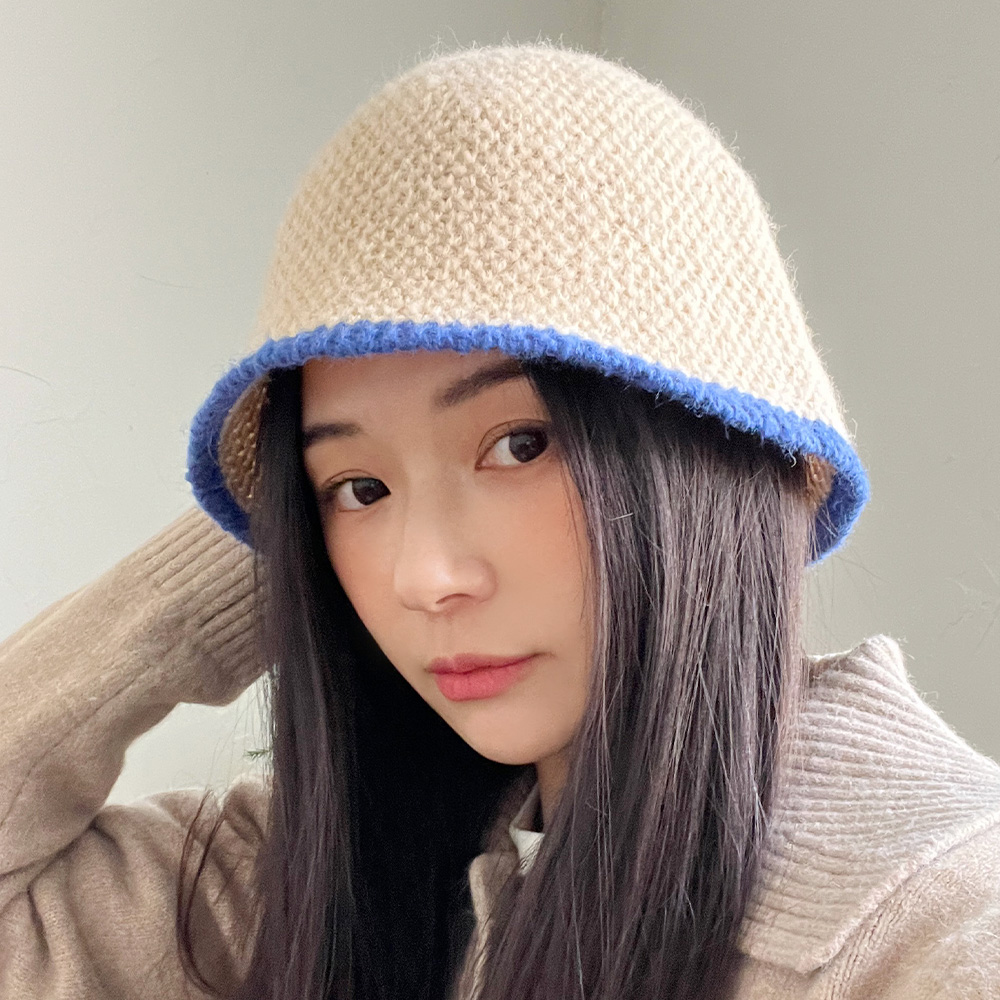 가을 겨울 알파카 컬러 배색 니트 벙거지 여성 버킷햇 이미지 6