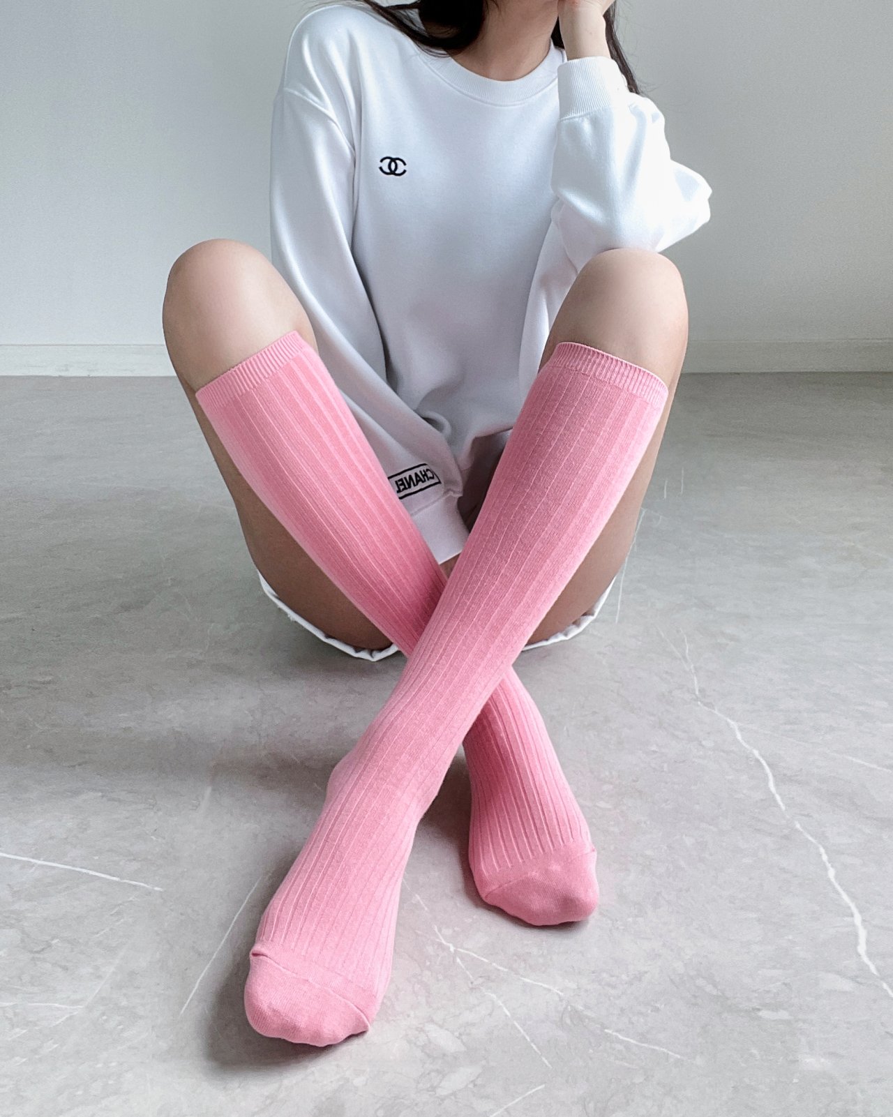 [리햅] 롱세인트니 골지 베이직 면 무지 롱 니삭스 반양말 패션 여성양말 이미지 6