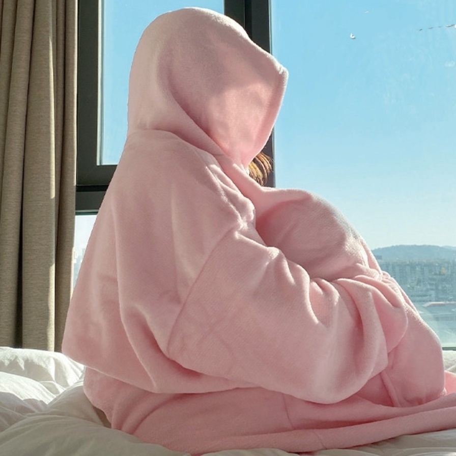양털 집순이 후드 입는 담요 두꺼운 담요 양모 망토 캠핑 - 메인 이미지