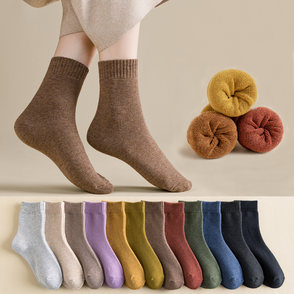 에멜강스 여성 겨울 기모 양말 따뜻한 보온 방한 발열 통파일 두꺼운 수면 양말 세트