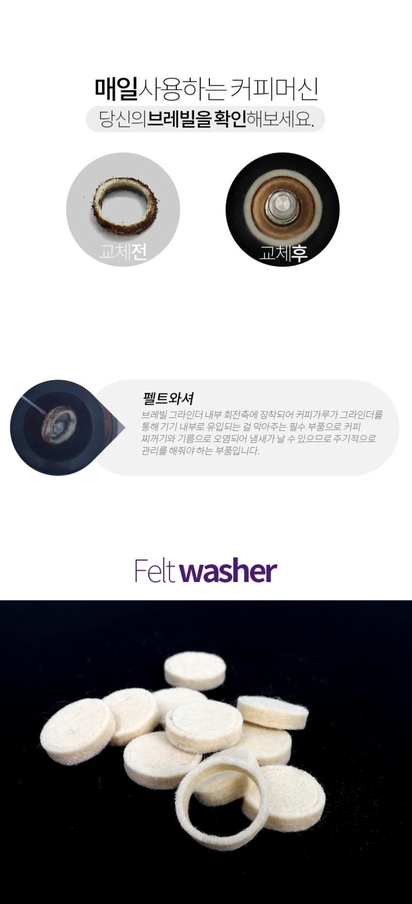 브레빌 그라인더 펠트와셔 와샤 BES870 876 878 980 990 커피머신 판매처 상세 정보 이미지 2
